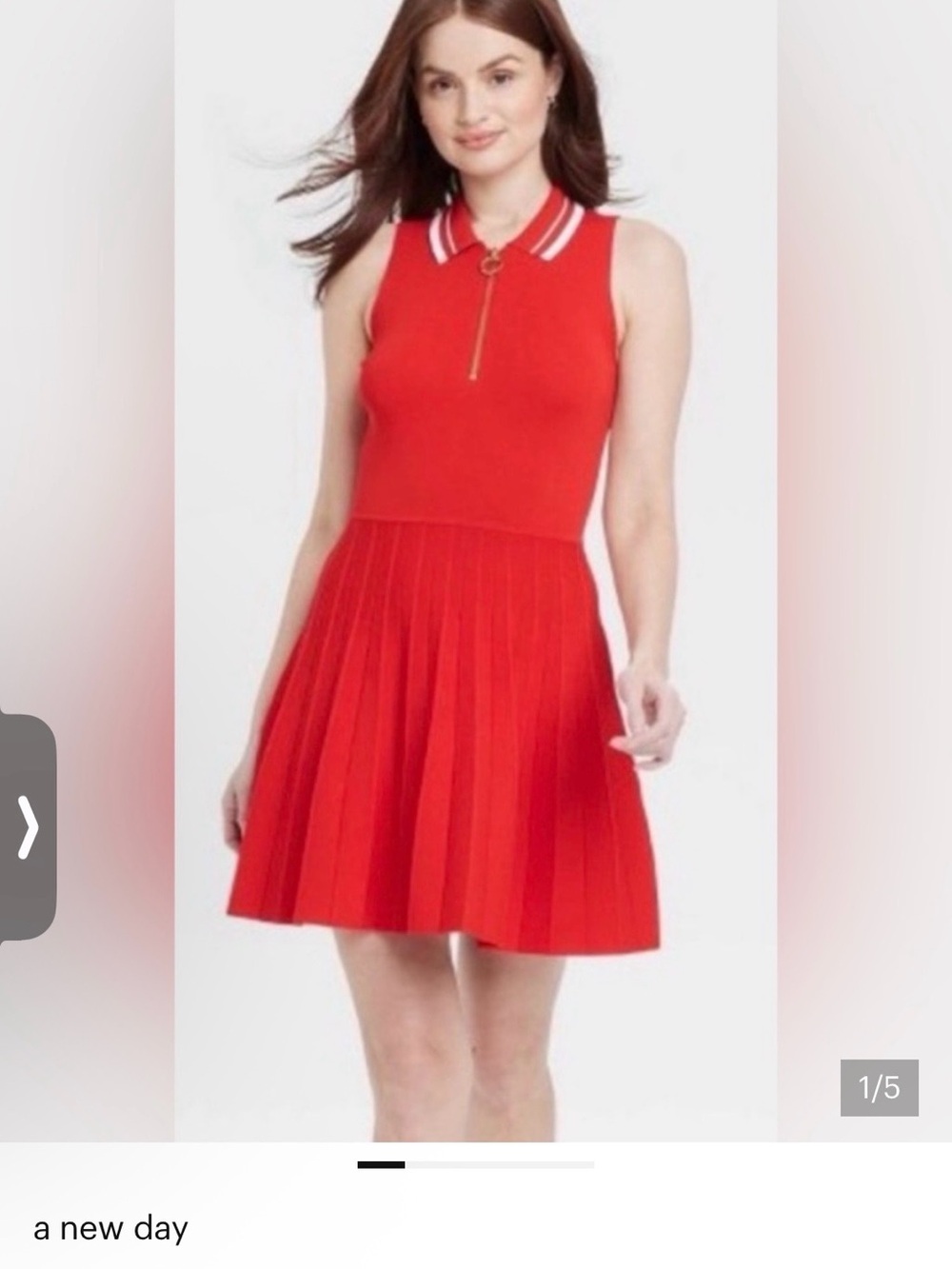 a new day Red Sleeveless Polo Pleated Mini Dress